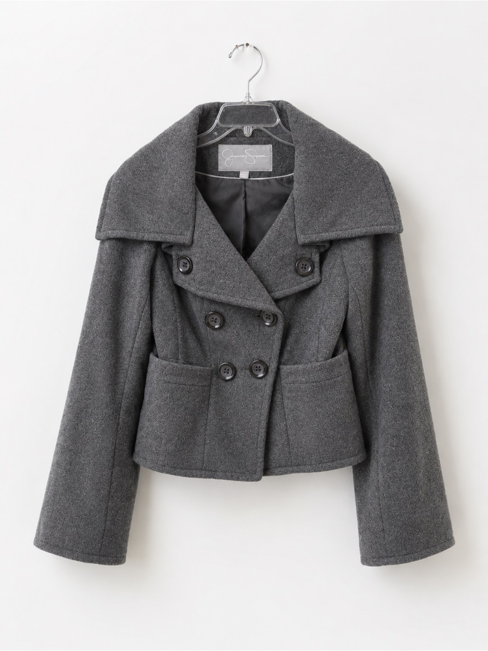 Jessica Simpson Dark Gray Double-Breasted Peacoat